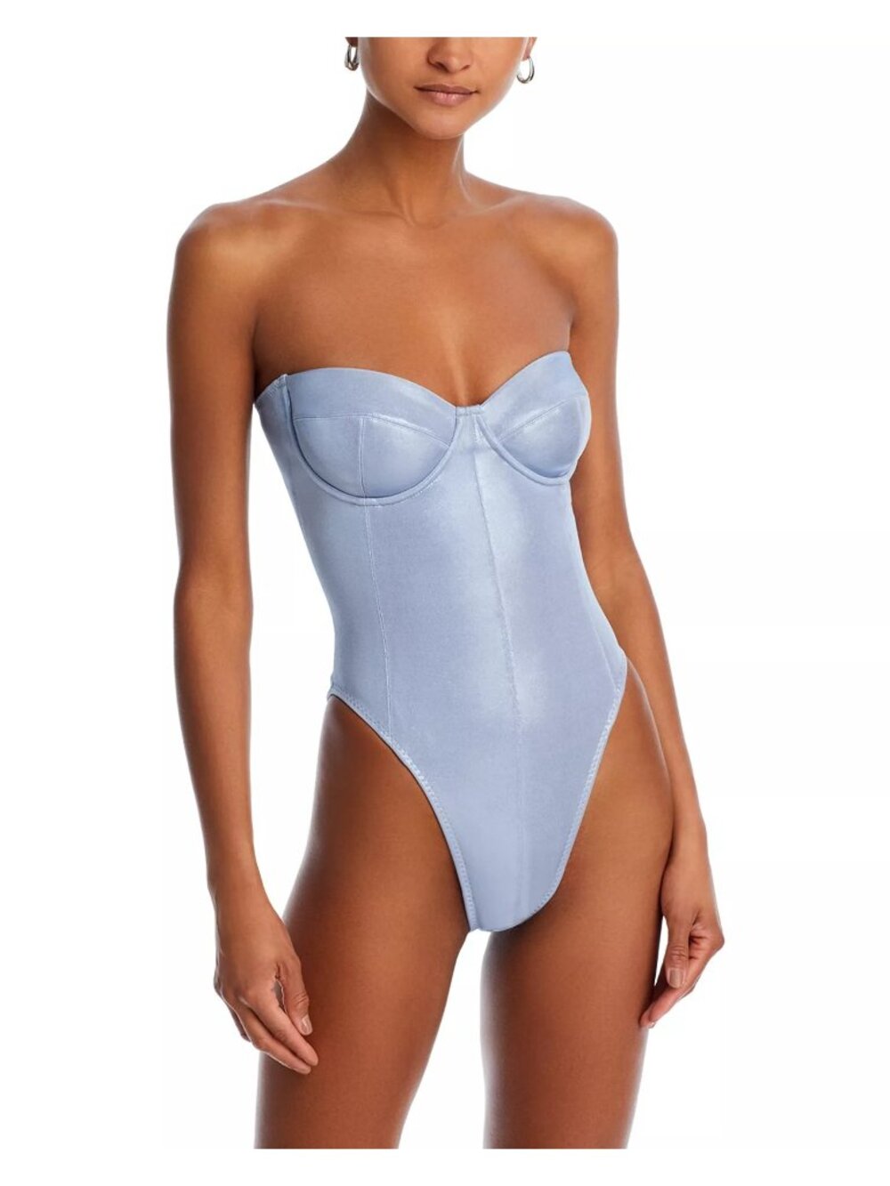 NWT Norma Kamali Corset One Piece Swimsuit Misty Blue Size Large